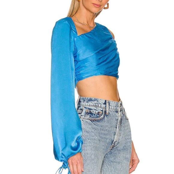 NWT Lover and Friends Carlita Asymmetrical Top in Blue Large Revolve - Picture 9 of 16